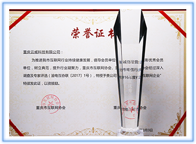 云威科技获得《2016年度互联网十佳优秀企业奖杯》